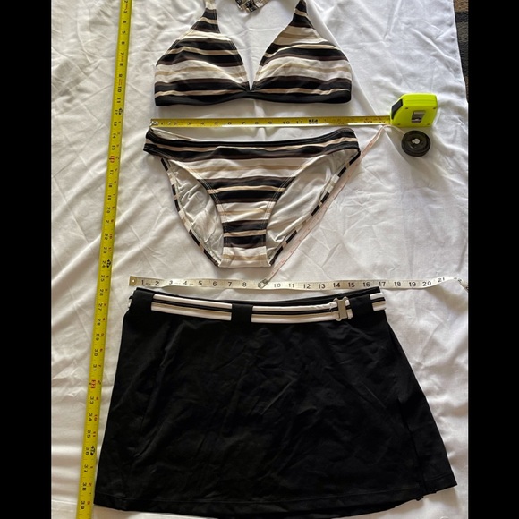 3 piece JAG swimsuit/skirt bl/br/tan stripes Only wore once !! rare - Picture 3 of 11